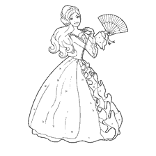 kleurplaat: Barbie in een jurk met een ventilator