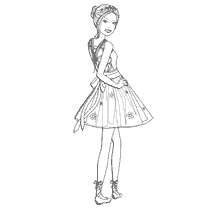 kleurplaat: Barbie kleuren in een ongewone jurk en balletschoenen