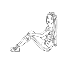 kleurplaat: Barbie zit in jeans en sneakers, het accentueren van het gemak van haar stijl