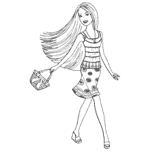 kleurplaat: Barbie in top en rok met portemonnee