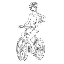 kleurplaat: Barbie op een fiets met een helm