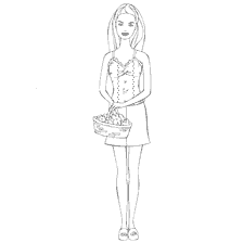 kleurplaat: Barbie kleuren met een mand van bloemen