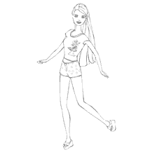 kleurplaat: Barbie in shorts en een T-shirt