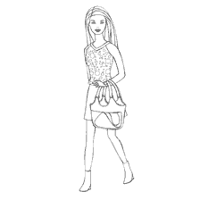 kleurplaat: Barbie kleuren in een comfortabele outfit met een ruime tas