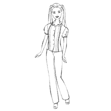 kleurplaat: Barbie kleuren in blouse en broek