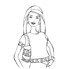 kleurplaat: Barbie in een T-shirt en met een etnische handtas