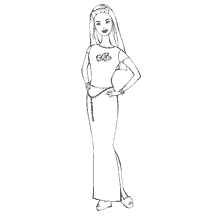 kleurplaat: Barbie kleuren in een lange outfit