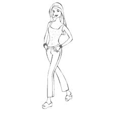 kleurplaat: Barbie kleuren in heldere top en jeans