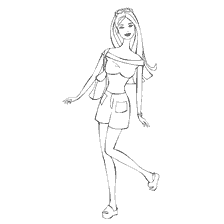 kleurplaat: Barbie in elegante shorts en top met tas