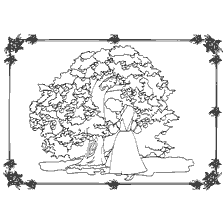 pagina da colorare: Disegnare un albero di mele con una ragazza da racconti popolari russi