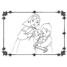 pagina da colorare: Fratello e sorella che giocano con un giocattolo.