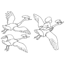 pagina da colorare: Le oche portano Ivanushka in una fiaba