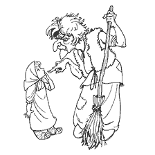 pagina da colorare: Illustrazione di Baba Yaga, ragazza spaventosa