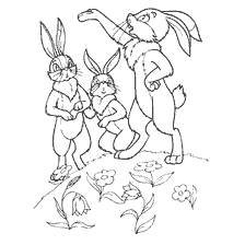 pagina da colorare: Due lepri e una lepre grassa sullo sfondo dei fiori