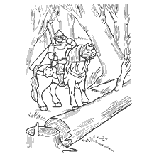 pagina da colorare: Disegnando nel libro di colorazione racconti popolari russi raffigurante un eroe su un cavallo e un albero caduto.