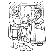 pagina da colorare: Una scena di un racconto popolare russo dove il Nightingale Robber viene portato allo zar