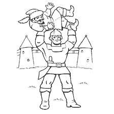 pagina da colorare: Ilya Muromets solleva il nemico sopra la sua testa