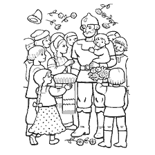 pagina da colorare: I bambini ringraziano Ilya con fiori e regali
