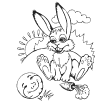 pagina da colorare: Hare vede Kolobok nello sfondo della natura