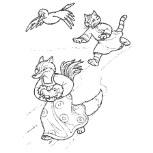 pagina da colorare: Colorazione con personaggi di racconti popolari russi: volpe, gatto e uccello