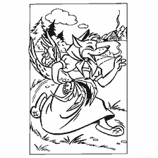 pagina da colorare: Colorare sul tema delle storie popolari russe: La volpe &egrave; stata portata via da un cockerel