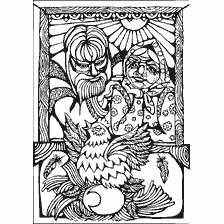 pagina da colorare: Disegnando dal libro di colorazione storie popolari russe, raffigurante i personaggi della fiaba Chicken Ryaba.