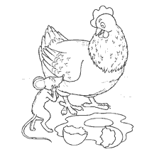 pagina da colorare: Racconti popolari russi: pollo e topo sullo sfondo di un uovo rotto