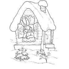 pagina da colorare: Immagine da colorare Rifugio Lubyan con una lepre alla finestra
