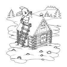 pagina da colorare: Bunny sulle scale costruisce una capanna nella foresta
