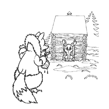 pagina da colorare: Volpe e lepre nella sua cabina nel bosco