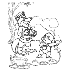 pagina da colorare: Illustrazione per la fiaba &ldquo;Il coniglio ha incontrato il lupo&rdquo;