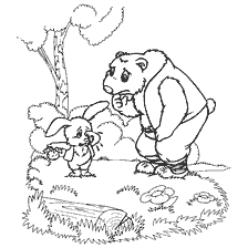 pagina da colorare: Il coniglio ha incontrato un orso nei boschi nel libro colorante