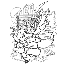 pagina da colorare: Illustrazione da un racconto popolare russo raffigurante una volpe e i suoi avversari