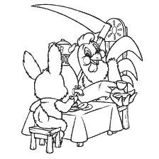 pagina da colorare: Colore Rooster e Bunny, seduto al tavolo