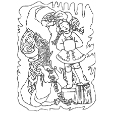 pagina da colorare: Colorazione di racconti popolari russi con l'immagine della vecchia donna e la ragazza