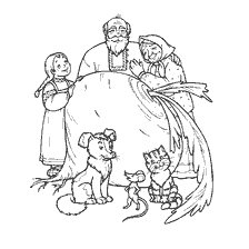 pagina da colorare: Disegnando da un libro colorante sul tema della storia popolare russa Repka con personaggi e rapi