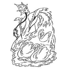 pagina da colorare: Stampa per la pittura Vasilisa il bello con cigni