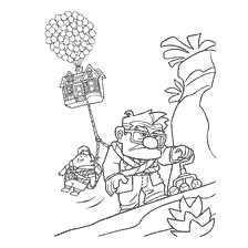 coloring page: Picture for coloring: Towing a house from the cartoon Up with the main characters
