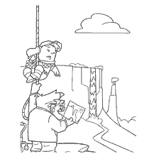 coloring page: Children's coloring book with cartoon characters Up! at the waterfall