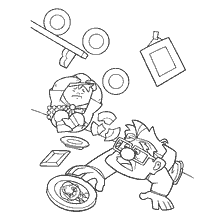 coloring page: Characters from the cartoon Up! in a storm situation