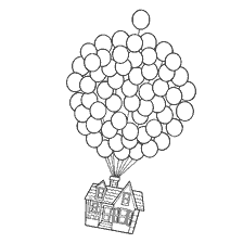 coloring page: Coloring a house rising on balloons