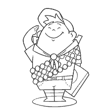 coloring page: Russell Boy Scout with a smile and a raised hand