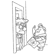 coloring page: Russell salutes Caramel from Up!