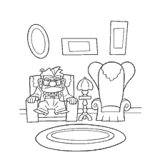 coloring page: Coloring with the image of Carl Fredriksen from the film Up! in a chair