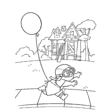 coloring page: Carl and the ball from the cartoon Up, with the inscription Spirit of Adventure