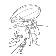 coloring page: Drawing of a balloonist with airship and microphone