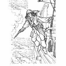 coloring page: Illustration of pirates boarding a merchant ship.