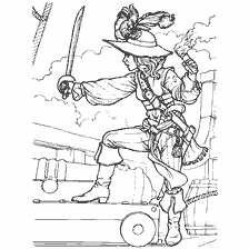 coloring page: Coloring of a pirate with a sword and fire bottles