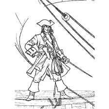 coloring page: Pirate with a sword on a ship