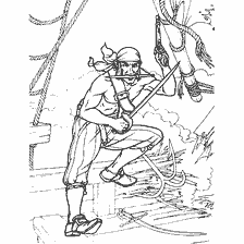 coloring page: Coloring Spiratom holding a sword and a hook in his hands